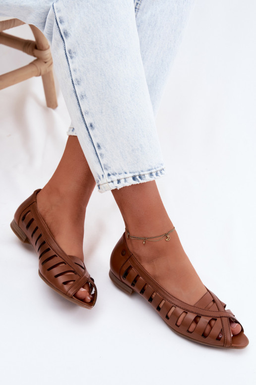 Haut Durchbrochene Ballerinas Es mussciejka P7540-29 braune Farbe