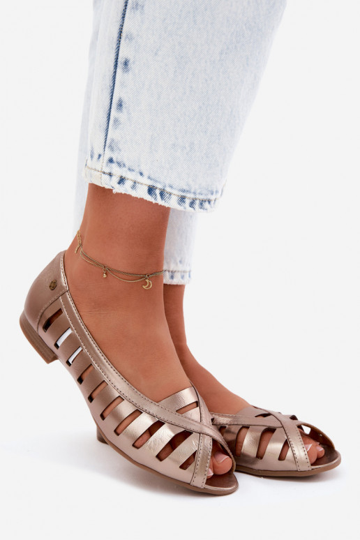 Haut Durchbrochene Ballerinas Es mussciejka P7540-25 goldene Farbe