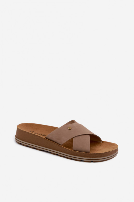 Faux-Suede Damenpantoletten Tai turiciejka P7504-04 sandfarben