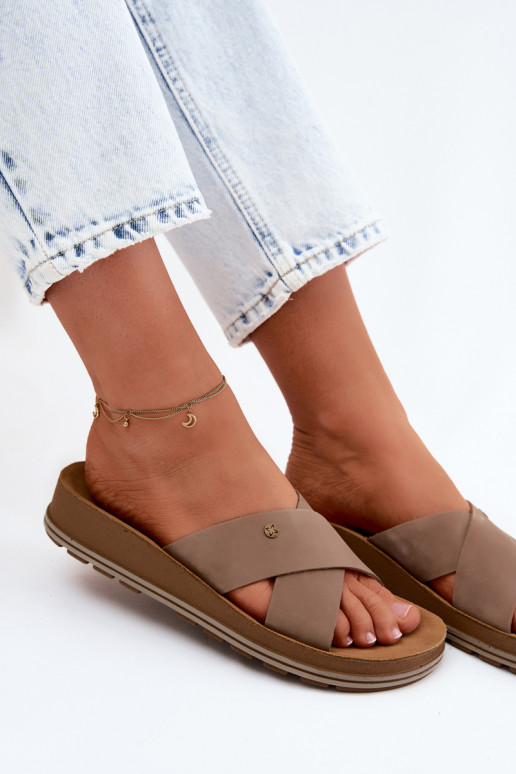 Faux-Suede Damenpantoletten Tai turiciejka P7504-04 sandfarben