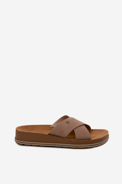 Faux-Suede Damenpantoletten Tai turiciejka P7504-04 sandfarben