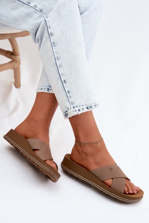 Faux-Suede Damenpantoletten Tai turiciejka P7504-04 sandfarben