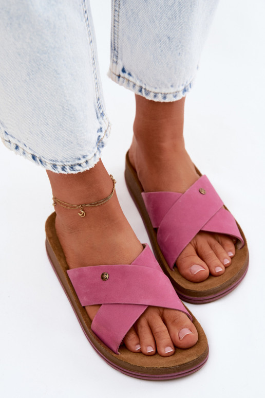 Faux-Suede Damenpantoletten Tai turiciejka P7504-15 rosa