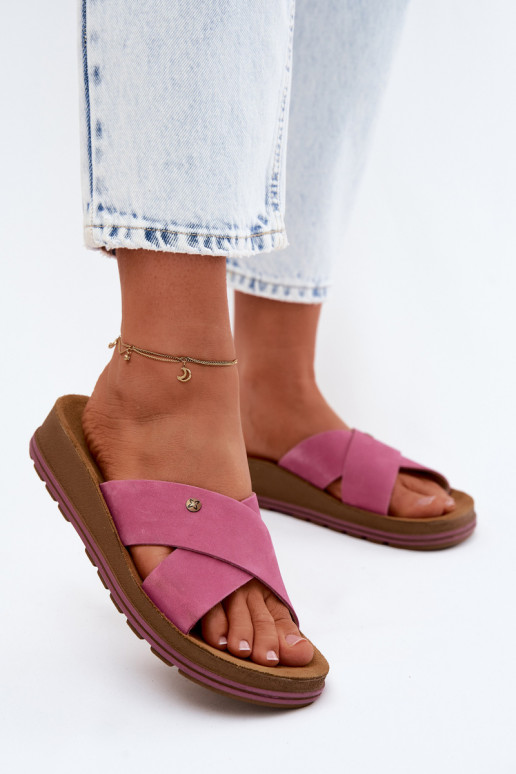 Haut INildleder-Hausschuhe für Damen Es mussciejka P7504-15 pinke Farbe