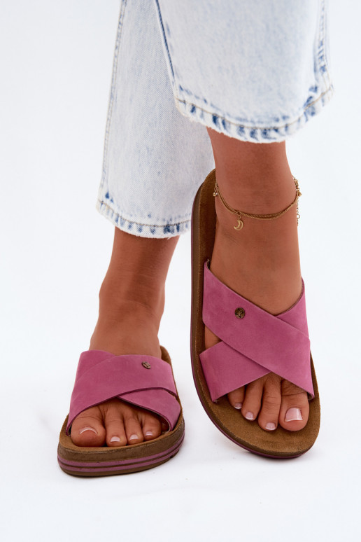 Haut INildleder-Hausschuhe für Damen Es mussciejka P7504-15 pinke Farbe