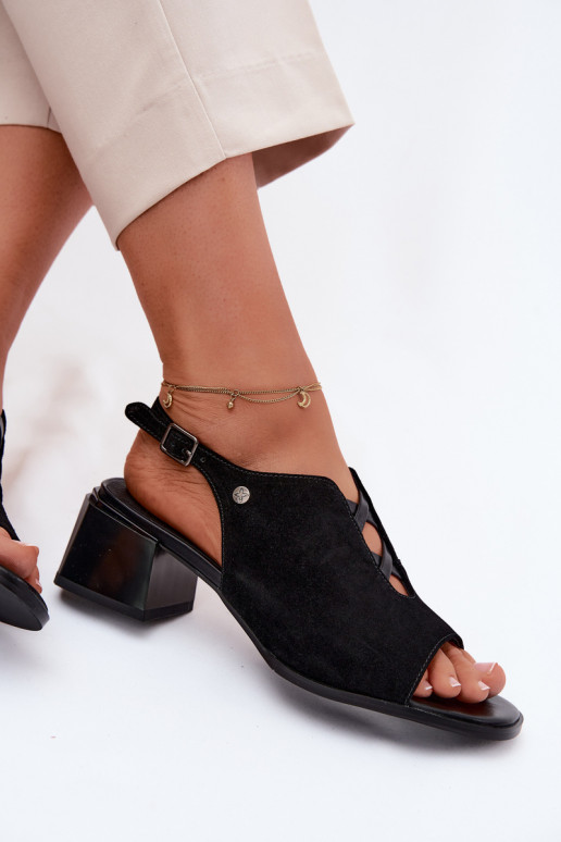 Sandalen mit Kunstveloursleder-Absätzen Tai turiciejka K7521-01 schwarz