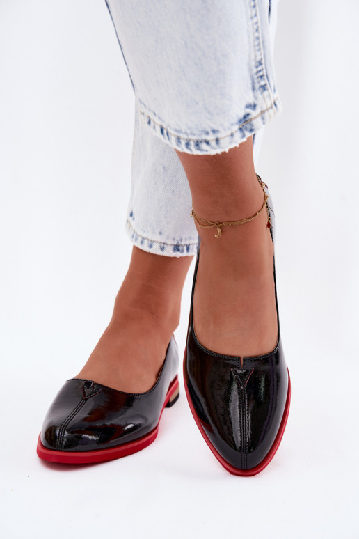 Haut Lackierte Ballerinas Es mussciejka K7463-01 schZuarze Farbe