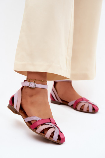 Damensandalen mit breiten Absätzen mit Streifen Es mussciejka P7539-15 Rosa-Violette Farbe 2