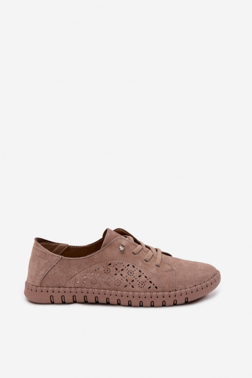 Schuhe mit Durchbrüchen aus Kunstwildleder in sandfarbener Flaria