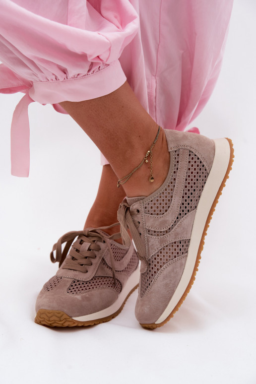 Sportschuhe mit Durchbrüchen aus Kunstwildleder in sandfarbener Gelina