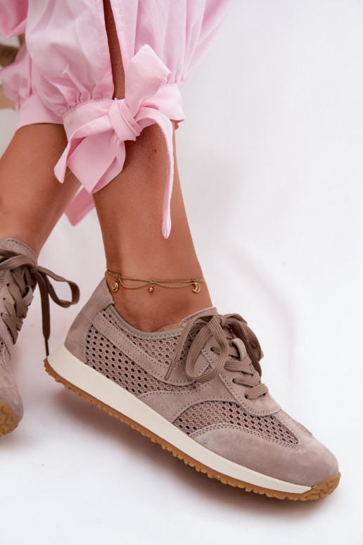 Sportschuhe mit Durchbrüchen aus Kunstwildleder in sandfarbener Gelina