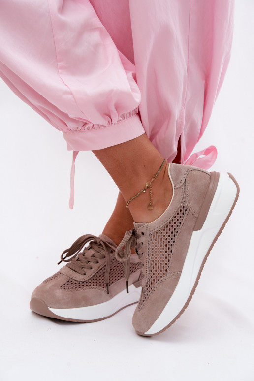 Haut aus INildleder Sneakers Stilvollllschuhe mit einer Plattform Beige Norisa