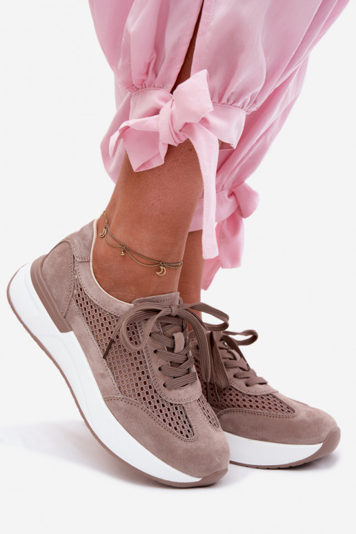 Haut aus INildleder Sneakers Stilvollllschuhe mit einer Plattform Beige Norisa