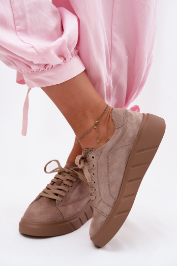 Damen sportliche Plattformschuhe aus Kunstwildleder in sandfarbener Danida 2