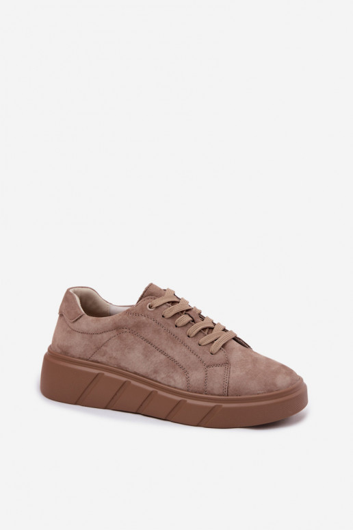 Damen sportliche Plattformschuhe aus Kunstwildleder in sandfarbener Danida