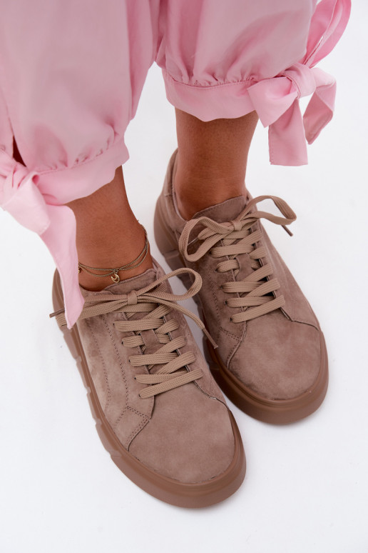 Damen sportliche Plattformschuhe aus Kunstwildleder in sandfarbener Danida