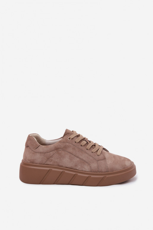 Damen sportliche Plattformschuhe aus Kunstwildleder in sandfarbener Danida