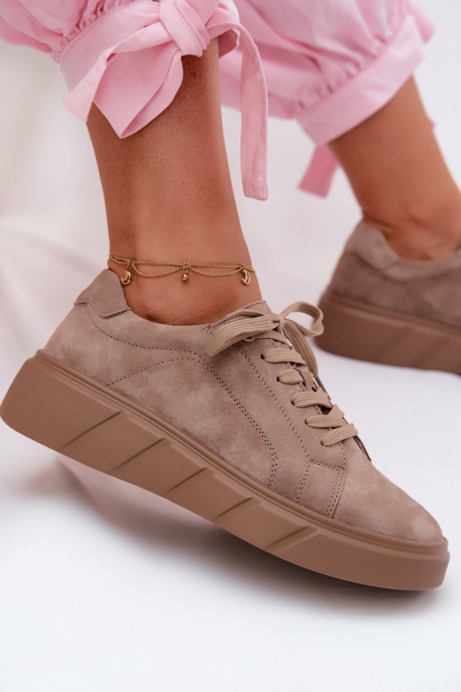 Damen sportliche Plattformschuhe aus Kunstwildleder in sandfarbener Danida