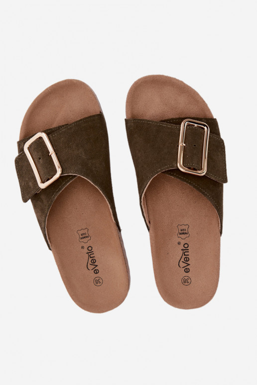 Faux-Suede Damen Hausschuhe mit Schnallen in khakifarbenem Design Beryl