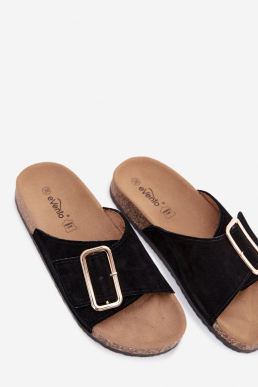 Faux-Suede Damen Hausschuhe mit Schnallen in schwarzer Ausführung Beryl