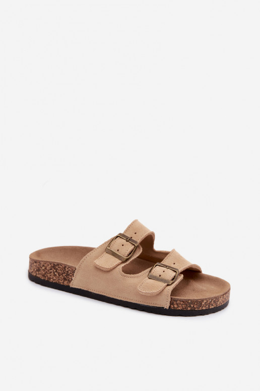 INildlederpantoffeln Auf einer Korksohle mit Schnallen Beige Tavira