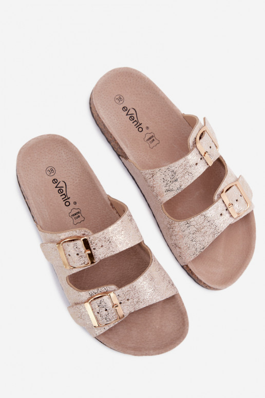 Damenhausschuhe mit Schnallen goldene Farbe Dobby