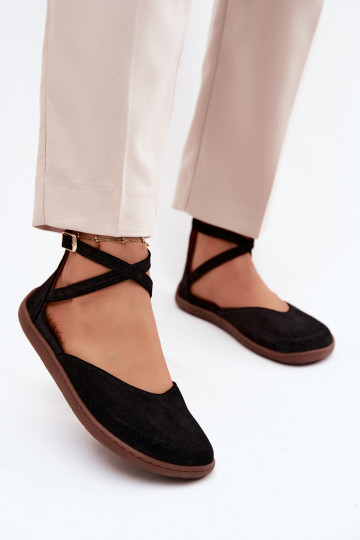 Faux-Suede Damen Ballerinas mit Riemchen in schwarzer Ausführung Zazoo 320 2