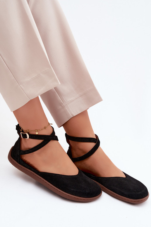 Ballerinas aus INildleder Feminin Barefoot mit Streifen Zazoo 320 schZuarze Farbe