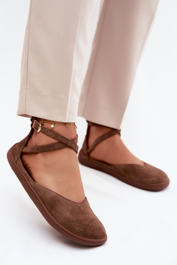 Faux-Suede Damen Ballerinas mit Riemchen in brauner Ausführung Zazoo 320 2