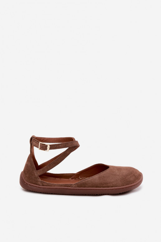 Faux-Suede Damen Ballerinas mit Riemchen in brauner Ausführung Zazoo 320
