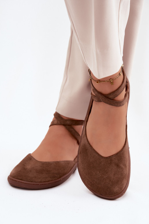 Faux-Suede Damen Ballerinas mit Riemchen in brauner Ausführung Zazoo 320