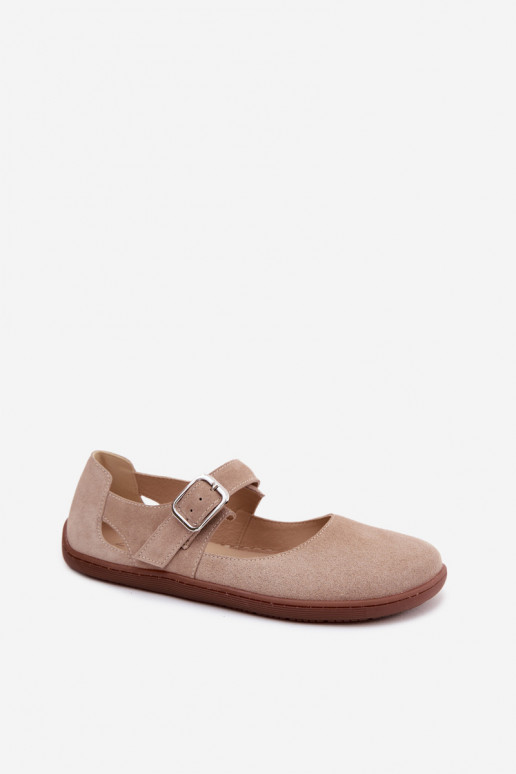 Faux-Suede Ballerinas mit Riemchen in sandfarbener Ausführung Zazoo N1319