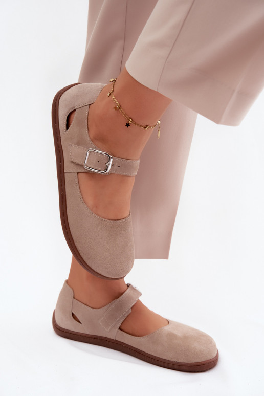 Haut Ballerinas aus INildleder Barefoot mit Riemen Zazoo N1319 Beige