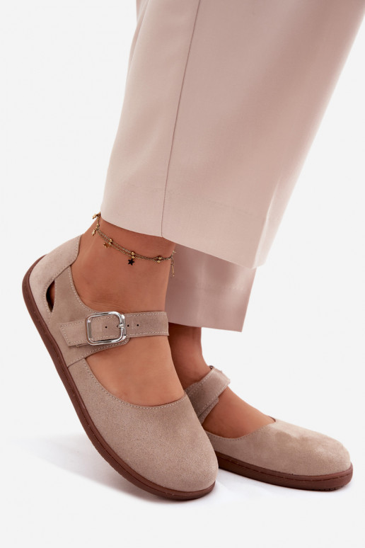 Faux-Suede Ballerinas mit Riemchen in sandfarbener Ausführung Zazoo N1319