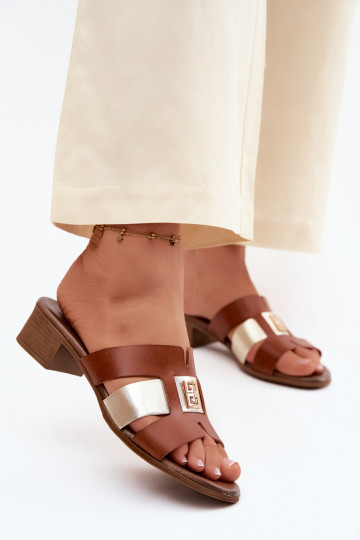 Leder Damen Hausschuhe mit Absätzen in brauner Ausführung Zazoo 40517 2