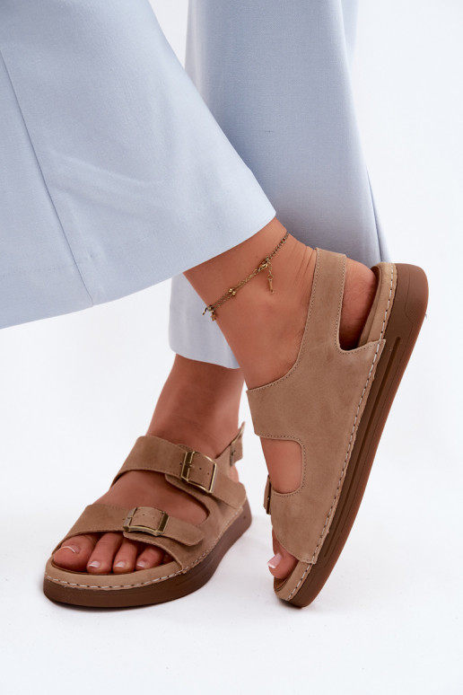 Faux-Suede Damen Sandalen mit Schnallen in brauner Ausführung Vinceza 79620