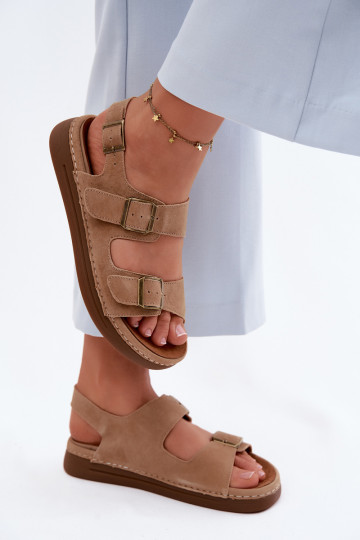 Faux-Suede Damen Sandalen mit Schnallen in brauner Ausführung Vinceza 79620 2
