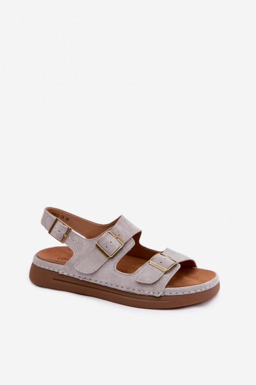 Graue Kunstveloursleder Damen-Sandalen mit Schnallen Vinceza 79620