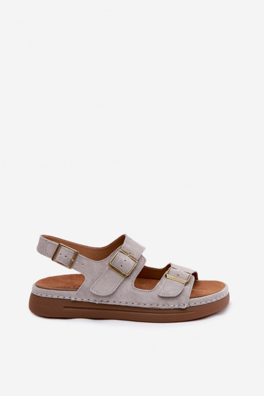 Graue Kunstveloursleder Damen-Sandalen mit Schnallen Vinceza 79620