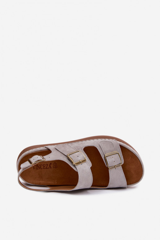 Graue Kunstveloursleder Damen-Sandalen mit Schnallen Vinceza 79620
