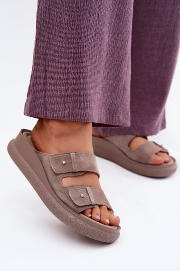 Haut INildleder-Hausschuhe für Damen mit einer Plattform Vinceza 66916 Beige