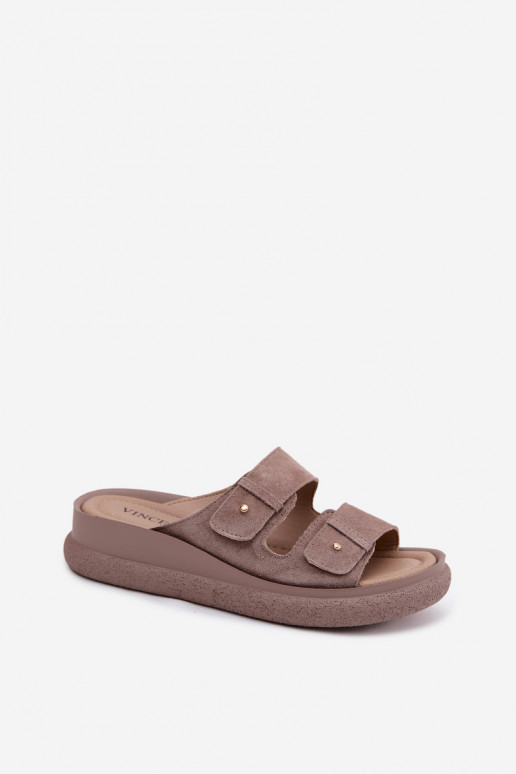 Haut INildleder-Hausschuhe für Damen mit einer Plattform Vinceza 66916 Beige