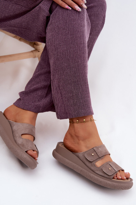 Haut INildleder-Hausschuhe für Damen mit einer Plattform Vinceza 66916 Beige