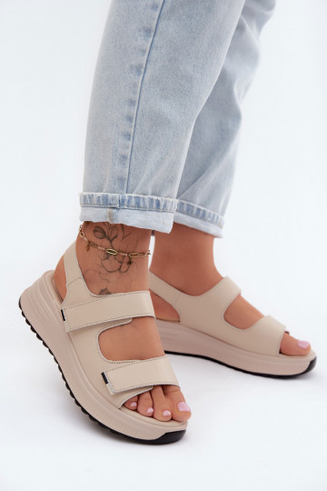 Sandfarbene Damen-Platformsandalen mit klebenden Verschlüssen Jemela 2