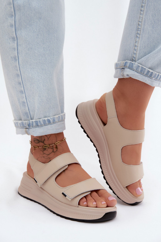 Damensandalen Feminin mit einer Plattform mit Klebeverschlüssen Beige Jemela