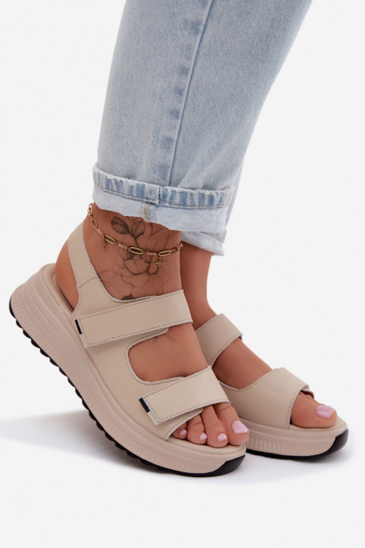 Damensandalen Feminin mit einer Plattform mit Klebeverschlüssen Beige Jemela
