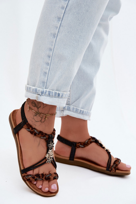 Schwarze Damen-Sandalen mit Riemen und Leopardenmustern Nusoreth