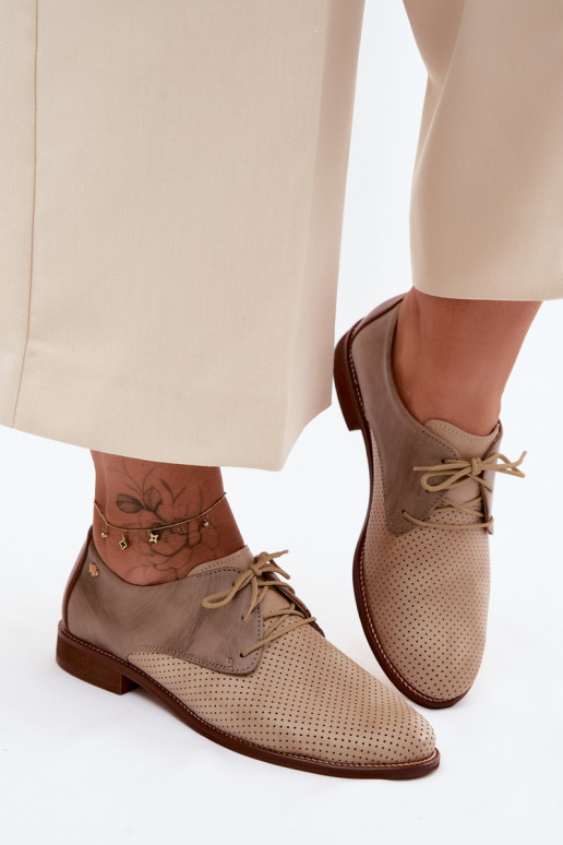 Elegante sand- und braune Damen-Lederschuhe mit Schnürsenkeln Zazoo 4238