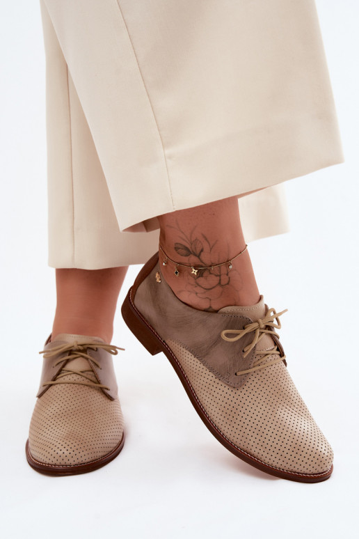 Elegante sand- und braune Damen-Lederschuhe mit Schnürsenkeln Zazoo 4238