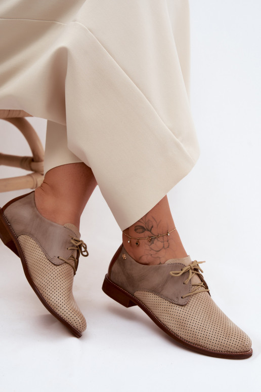 Haut Schuhe Feminin Eleganter Stil mit Schnürsenkeln Zazoo 4238 Beige-braune Farbe